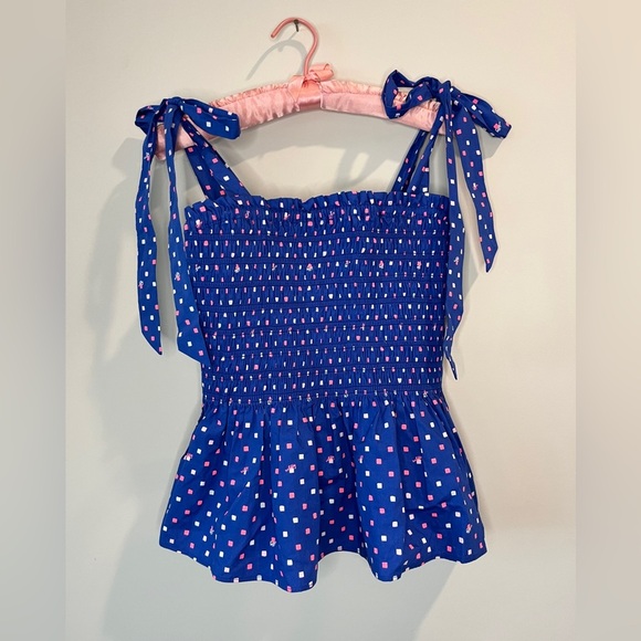 Lilly Pulitzer Rivera Smocked Top in Borealis Blue Lilly Squared Size Large - Picture 4 of 9